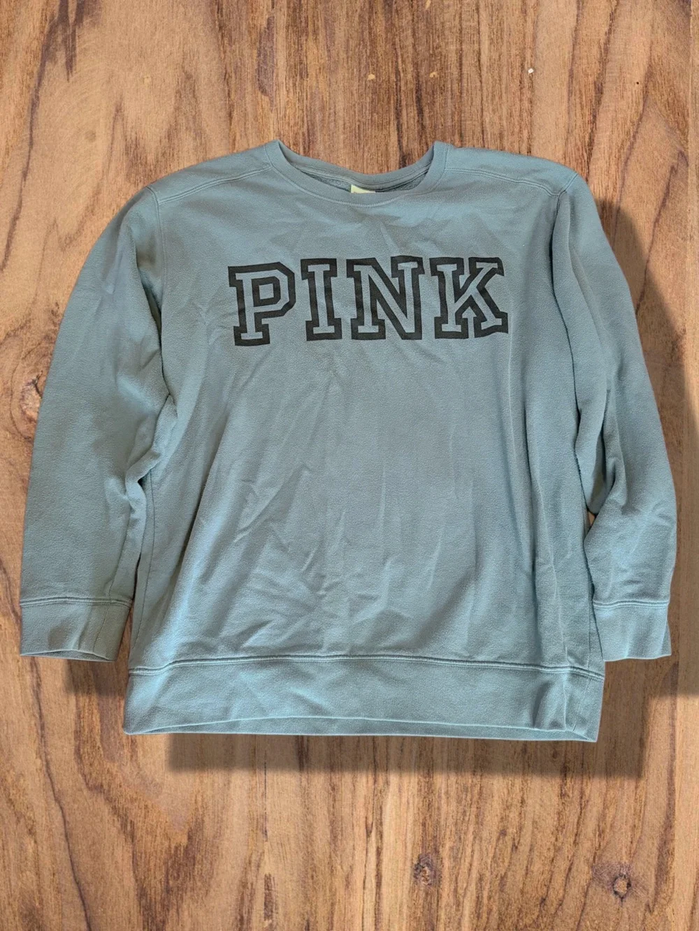 PINK Victoria's Secret Sage Green Crewneck Sweatshirt with Black Logo - Picture 1 of 2